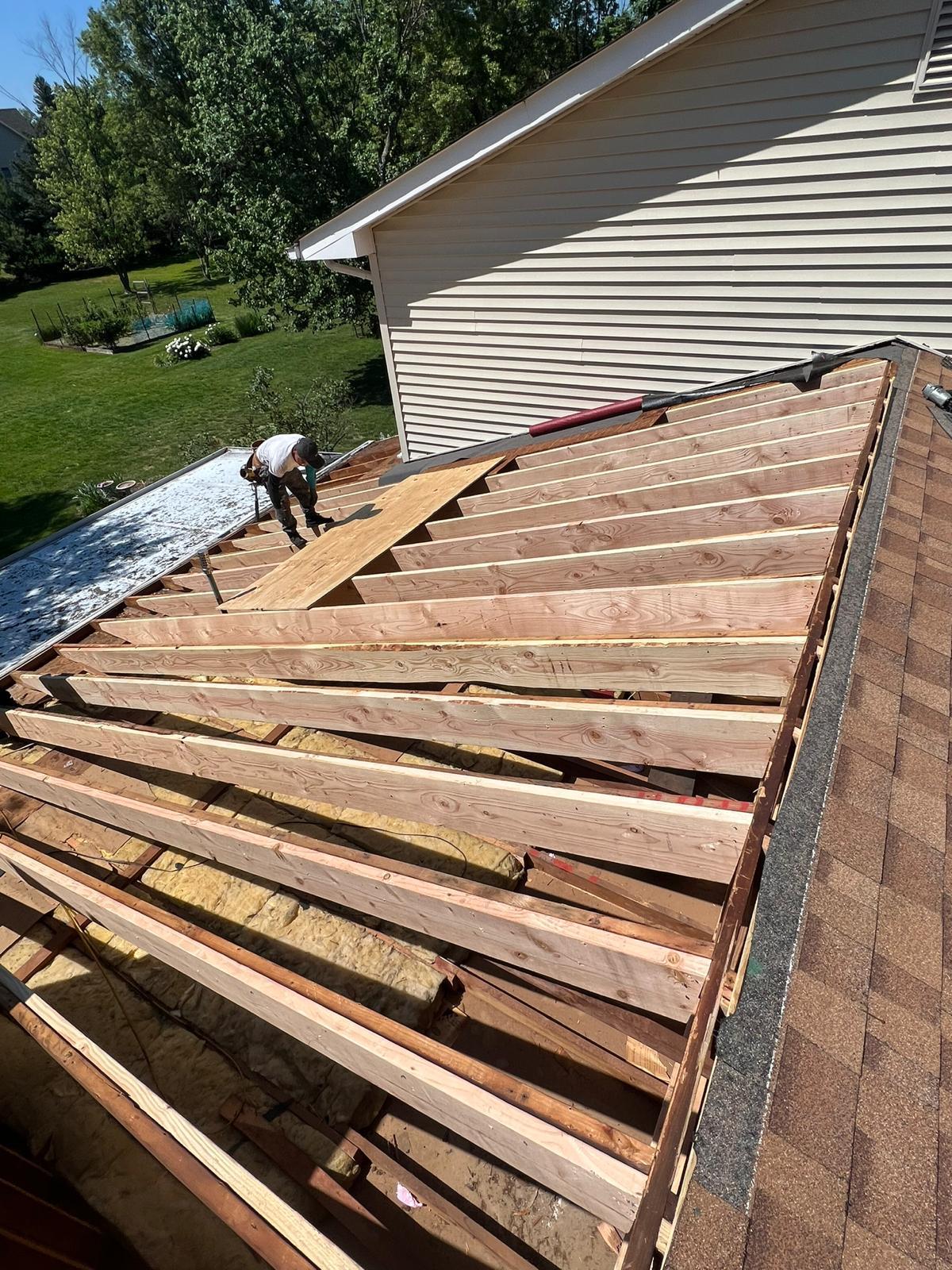 New roof framing installation